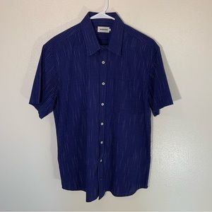 Taylor Stitch Blue Striped Short Sleeve Organic Cotton Button Shirt 46 2XL